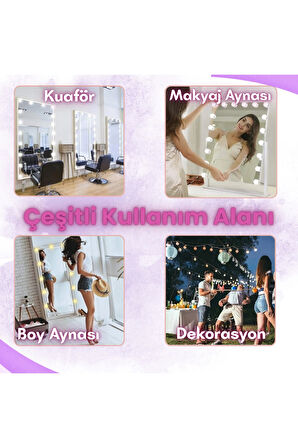 10 lu Makyaj Masası Banyo Aynası Giyim Odası Aydınlatma Hollywood Tarzı Nostaljik Led Lamba 3 MOD