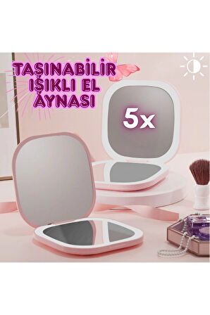 LEDli Makyaj Çantası Aynası, Parlaklık Ayarlı Katlanabilen Seyehat Aynası El Makyaj Aynası