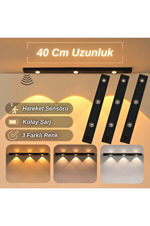 40cm Sensörlü Şarjlı LED Dekoratif Lamba Mıknatıslı 3 Farklı RENK ŞERİT LED