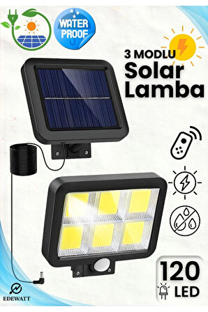 120 LED Solar Panel Güneş Enerjili 3 Mod Duvar Lambası Ayrı Panel Kablolu Bahçe Aydınlatma