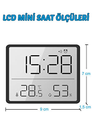 Dijital Oda Termometre Sıcaklık Ve Nem Ölçer Masa Saati Alarm LCD Ekran Duvara Takılır SİYAH