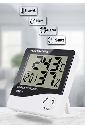 Dijital Oda Termometre Sıcaklık Ve Nem Ölçer Masa Saati Alarm Pil DAHİL