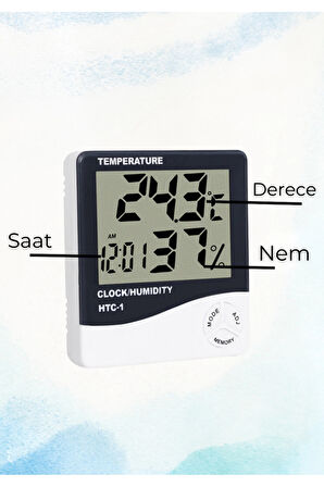Dijital Oda Termometre Sıcaklık Ve Nem Ölçer Masa Saati Alarm Pil DAHİL