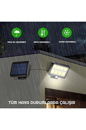 120 LED Ayrı Solar Panel Güneş Enerjili 3 Mod Duvar Lambası 5 METRE Kablolu Bahçe Aydınlatma