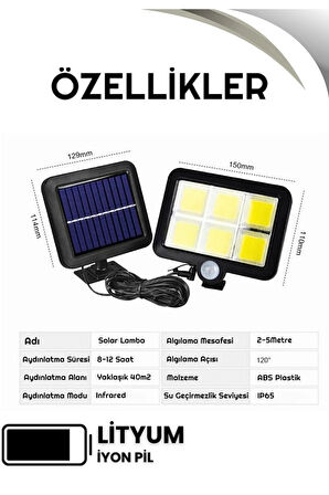 120 LED Ayrı Solar Panel Güneş Enerjili 3 Mod Duvar Lambası 5 METRE Kablolu Bahçe Aydınlatma