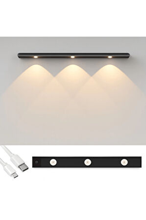Sensörlü Şarjlı Dekoratif Gece Lambası Mutfak Mıknatıslı 3 Farklı Işık Renk 40cm ŞERİT LED