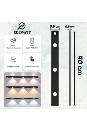 Sensörlü Şarjlı Dekoratif Gece Lambası Mutfak Mıknatıslı 3 Farklı Işık Renk 40cm ŞERİT LED
