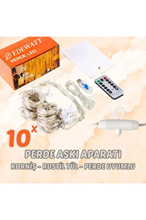 Perde Led Aydınlatma 3mx3m Kumandalı 8 Fonksıyonlu 300 Ledli 10 Sarkıtlı Peri Ledi Usb Girişli
