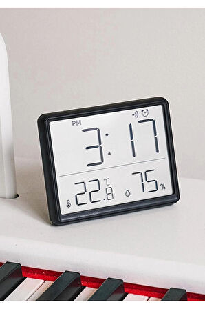 Dijital Oda Termometre Sıcaklık Ve Nem Ölçer Masa Saati Alarm LCD Ekran Duvara Takılır SİYAH