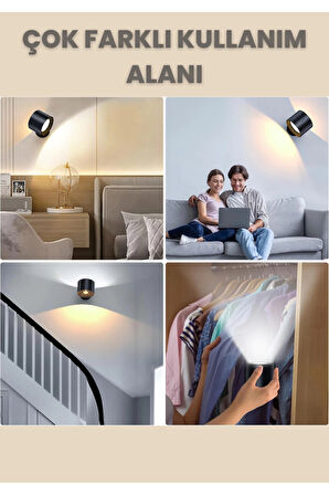 Mıknatıslı Uzaktan Kumandalı Çift Taraflı Duvar Aplik LED Aydınlatma 3 Renk USB Şarjlı
