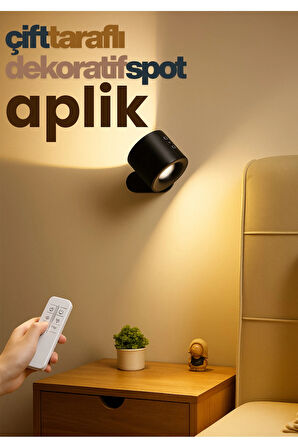 Mıknatıslı Uzaktan Kumandalı Çift Taraflı Duvar Aplik LED Aydınlatma 3 Renk USB Şarjlı