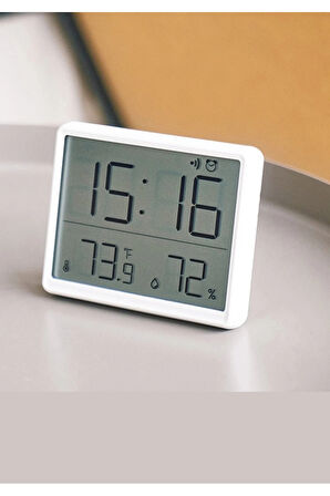 Dijital Duvar Saati Termometre Sıcaklık Ve Nem Ölçer Masa Saati Alarm LCD Ekran Duvara Takılır BEYAZ