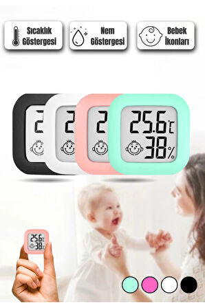 Mini Bebek Sıcaklık Nem Ölçer LCD Oda Termometre Duvara Takılabilen Masaüstü Isı Göstergesi BEYAZ