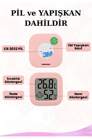 Mini Akıllı Sıcaklık Nem Ölçer LCD Oda Termometre Duvara Takılabilen Masaüstü Isı Göstergesi SİYAH