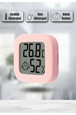 Mini Akıllı Sıcaklık Nem Ölçer LCD Oda Termometre Duvara Takılabilen Masaüstü Isı Göstergesi PEMBE