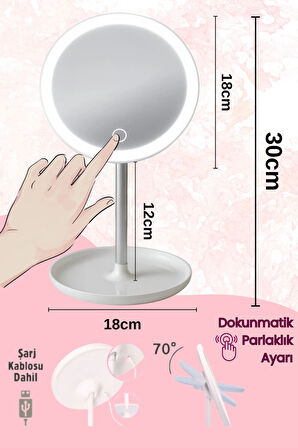 Dokunmatik Led Işıklı Usb Li Yuvarlak Masa Üstü Makyaj Aynası Makyaj Aynası Ledli