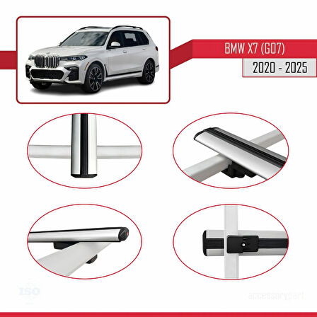 BMW X7 (G07) 2020 ve Sonrası ile Uyumlu BASIC Model Ara Atkı Tavan Barı Gri 2 Adet