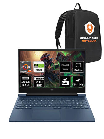 HP Victus 16 R7 8845HS 40GB DDR5 2TB SSD RTX4050/6GB 144Hz 16.1'' FDOS Gaming Laptop & PER4 ÇANTA