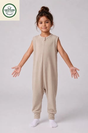 İnterlok Geniş Askılı Bebek Çocuk Uyku Tulumu1.0 Tog %100 Pamuk Natural