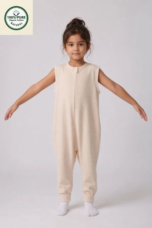 İnterlok Geniş Askılı Bebek Çocuk Uyku Tulumu1.0 Tog %100 Pamuk Natural