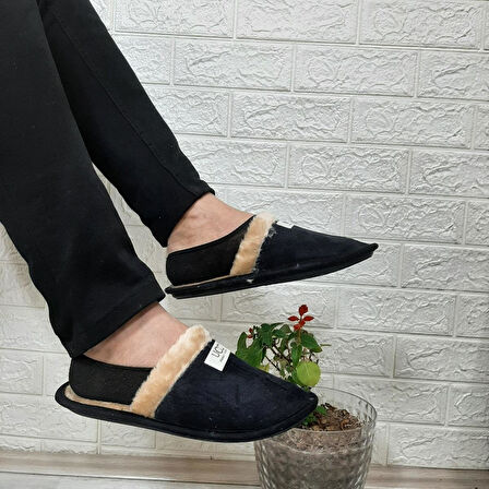 Ucc Siyah İçi Kürklü Ev İçi Tüylü Misafir Terliği