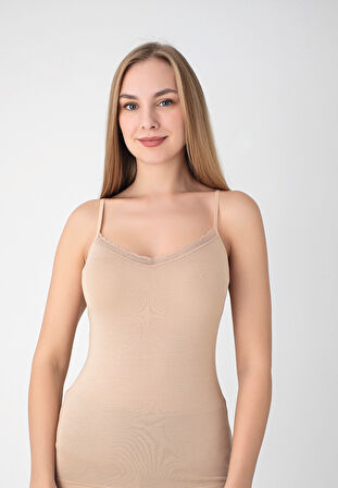 Bambu İnce Askılı Dantelli Atlet 3'lü Paket