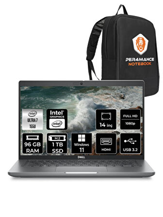 DELL Latitude 5450 Ultra 7 155U 96GB 1TB SSD 14'' FHD W11H Taşınabilir Bilgisayar & PER4 ÇANTA