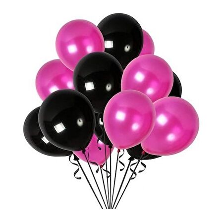 Pembe Masa Örtüsü Siyah Masa Eteği  20 adet siyah pembe balon Set