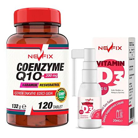 Nevfix Koenzim Resveratrol Q10 Karamuk 120 & Nevfix Vitamin D3 400 Iu 20 ml Sprey