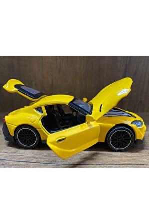 Metal Oyuncak Araba Toyota Supra Sesli Işıklı Çek Bırak Model Araba DİECAST ARABA SARI TOYOTA SUPRA