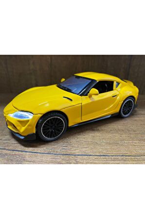 Metal Oyuncak Araba Toyota Supra Sesli Işıklı Çek Bırak Model Araba DİECAST ARABA SARI TOYOTA SUPRA