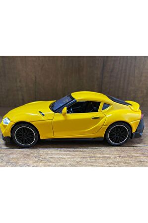 Metal Oyuncak Araba Toyota Supra Sesli Işıklı Çek Bırak Model Araba DİECAST ARABA SARI TOYOTA SUPRA