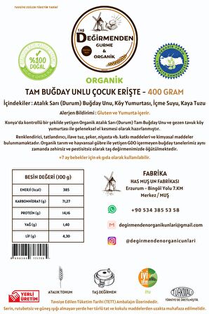 Organik Atalık Unlar 2'li Erişte Seti (Siyez Unlu Çocuk Erişte-Tam Buğday Unlu Çocuk Erişte)