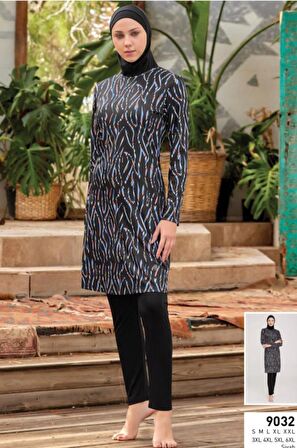 Rozamay Adna  9032 Tam Boy Lycralı Dijital Desen Tesettür Mayo