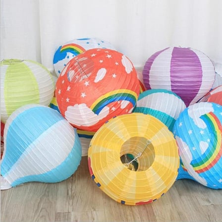 Lunaev Dekoratif Renkli Kağıt Dilek Feneri Balonu Renkli Uçan Balon