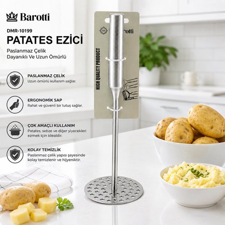 YUVARLAK ÇAP : 8CM METAL SAPLI = 11.5CM METAL PATATES EZİCİ TOPLAM UZUNLUK : 26.5CM (4490)
