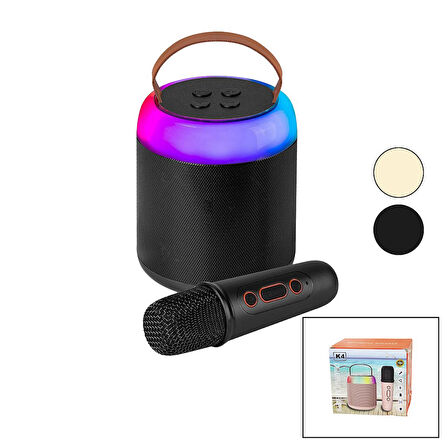 YUVARLAK KARAOKE MİKROFONLUBLUETOOTH WİRELESS HOPARLÖR - SPEAKER USB ŞARJLI - IŞIKLI (4490)