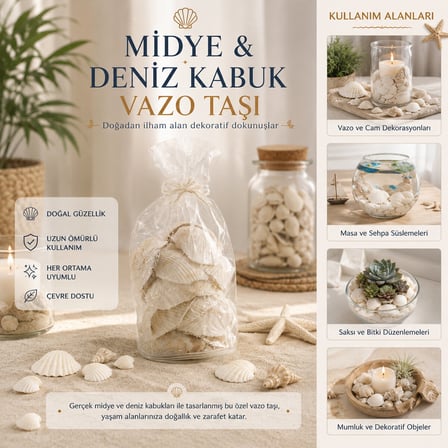Lunaev Poşetli Renkli Mix Midye - Deniz Kabuk Vazo Taşı
