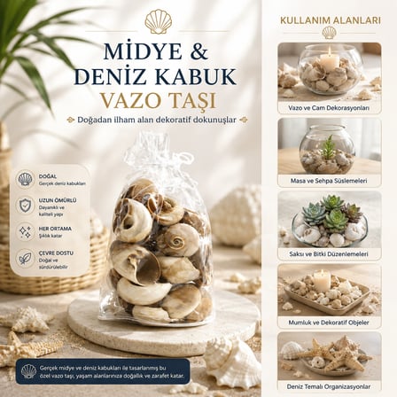 Lunaev Poşetli Renkli Mix Midye - Deniz Kabuk Vazo Taşı