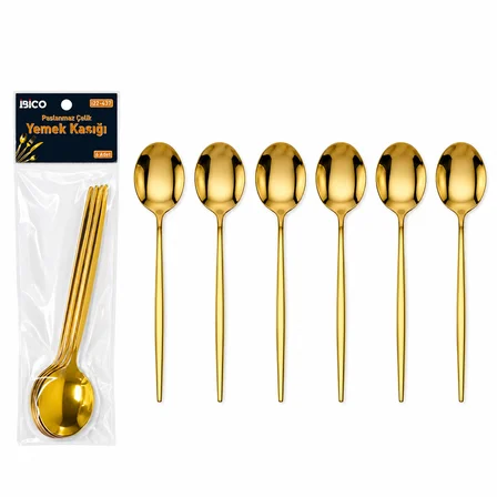 60 PARÇA GOLD YEMEK KAŞIK SETİ 21CM - 1 PAKET İÇİNDE 6 ADET VARDIR - 10 PAKET GÖNDERİLİR (4490)