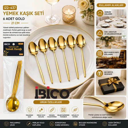 60 PARÇA GOLD YEMEK KAŞIK SETİ 21CM - 1 PAKET İÇİNDE 6 ADET VARDIR - 10 PAKET GÖNDERİLİR (4490)