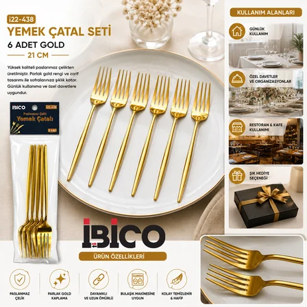 60 PARÇA GOLD YEMEK ÇATAL SETİ 21CM - 1 PAKET İÇİNDE 6 ADET VARDIR - 10 PAKET GÖNDERİLİR (4490)