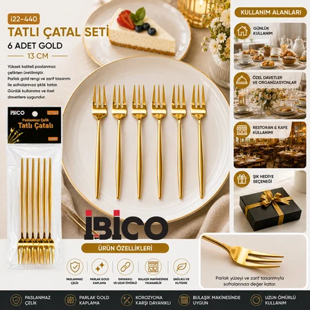60 PARÇA GOLD TATLI ÇATAL SETİ 13CM - 1 PAKET İÇİNDE 6 ADET VARDIR - 10 PAKET GÖNDERİLİR (4490)