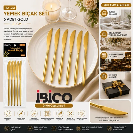 60 PARÇA GOLD YEMEK BIÇAK SETİ 21CM - 1 PAKET İÇİNDE 6 ADET VARDIR - 10 PAKET GÖNDERİLİR (4490)