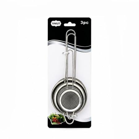 Lunaev 3 Parça Set Mini - 5 - 7 - 8 cm Tel Süzgeç Metal Çerçece Metal Sap - 8.5 - 10.5 - 10.5 cm