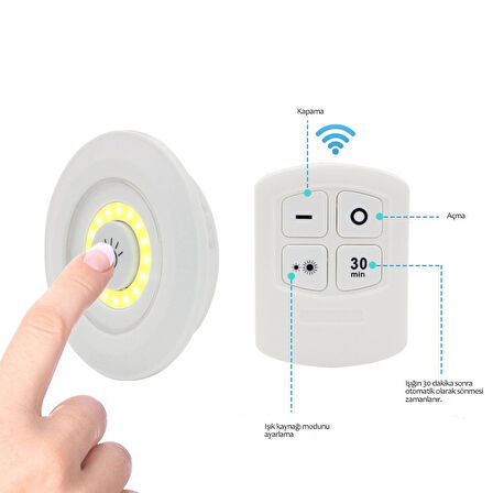 3&amp;apos;lü Uzaktan Kumandalı Pilli Yapışkanlı Kablosuz Led Spot Lambalar (4490)