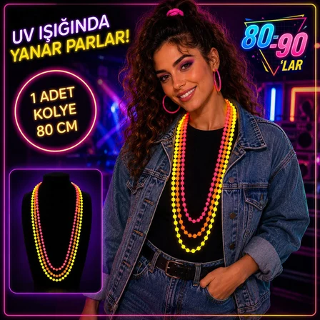 80'ler 90'lar UV Glow Parti Kolyesi 3'lü Set (4490)