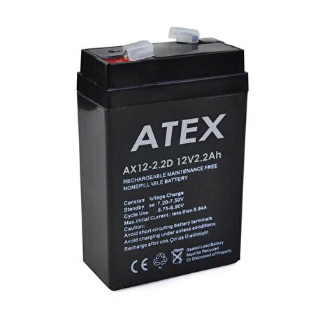 ATEX 12 VOLT - 2.2 AMPER DİK KARE AKÜ (70 X 46 X 101 MM) (4490)