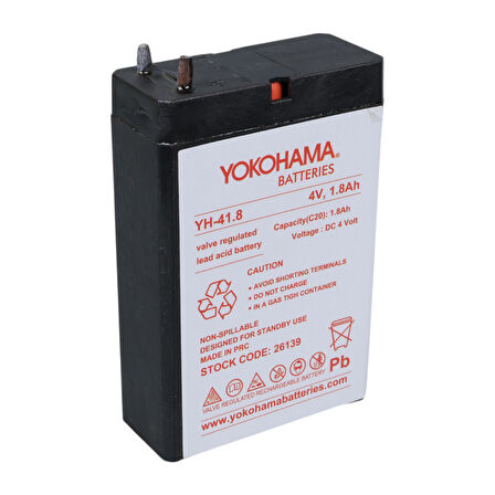 YOKOHAMA YH-41.8 4 VOLT - 1.8 AMPER KURU AKÜ (50 X 76 X 22 MM) (4490)