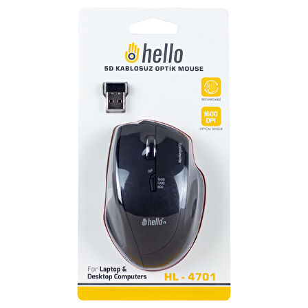 HELLO HL-4701 2.4GHZ 1600DPI ŞARJLI 5D KABLOSUZ OPTİK MOUSE (4490)